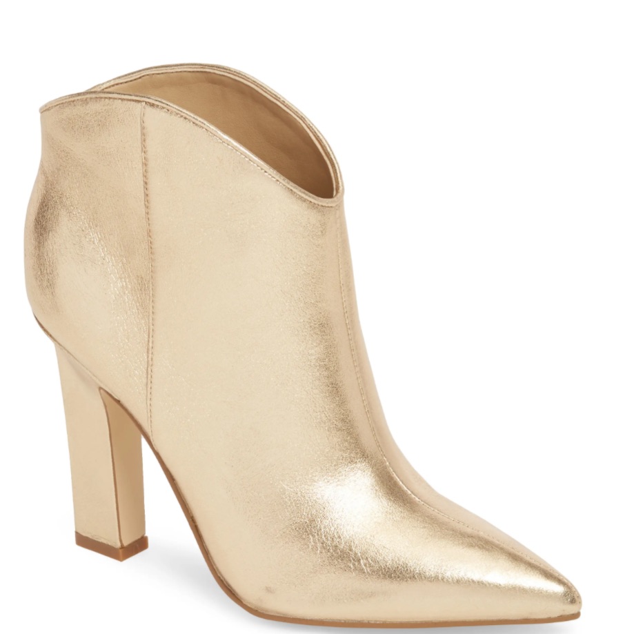 Marc Fisher Leather Miggi Pointed Toe Heeled Ankle Booties Gold Size 7